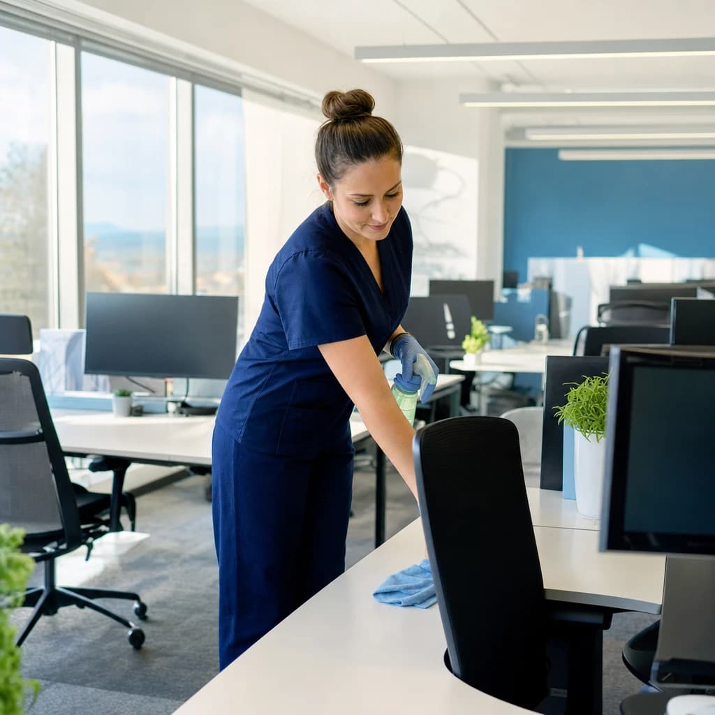 Best Kingdom Cleaning professional cleaning a modern Spokane office after hours